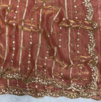Orange Color Sequence Embroidery Work Space Silk Saree 2
