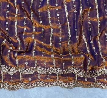 Purple Color Sequence Embroidery Work Space Silk Saree 2