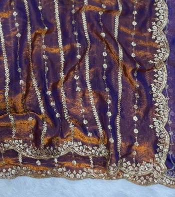 Purple Color Sequence Embroidery Work Space Silk Saree 3