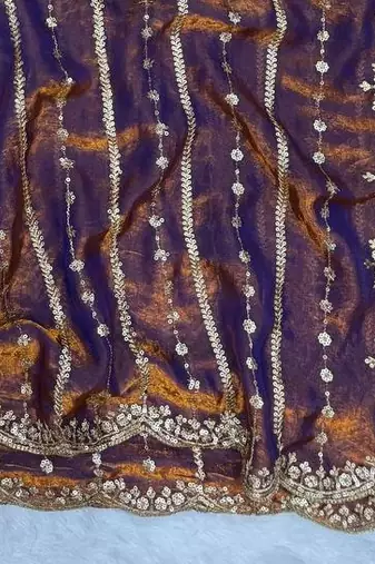 Purple Color Sequence Embroidery Work Space Silk Saree