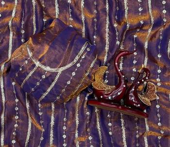 Purple Color Sequence Embroidery Work Space Silk Saree 4