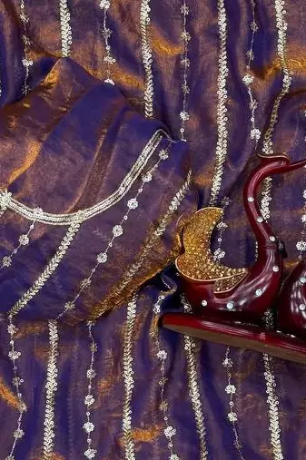 Purple Color Sequence Embroidery Work Space Silk Saree