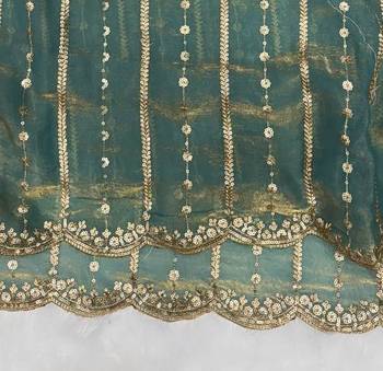 Sea Green Color Sequence Embroidery Work Space Silk Saree 2