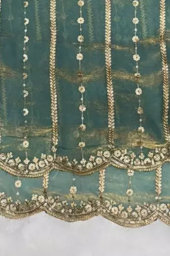 Sea Green Color Sequence Embroidery Work Space Silk Saree