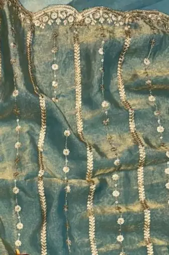 Sea Green Color Sequence Embroidery Work Space Silk Saree