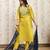 Lemon color art silk foil embroidered work kurti pant dupatta