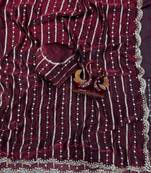 Wine Color Sequence Embroidery Work Space Silk Saree