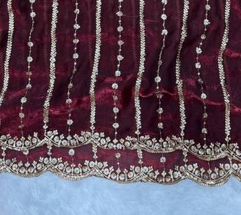 Wine Color Sequence Embroidery Work Space Silk Saree 2