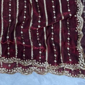 Wine Color Sequence Embroidery Work Space Silk Saree 3