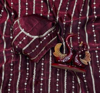 Wine Color Sequence Embroidery Work Space Silk Saree 4