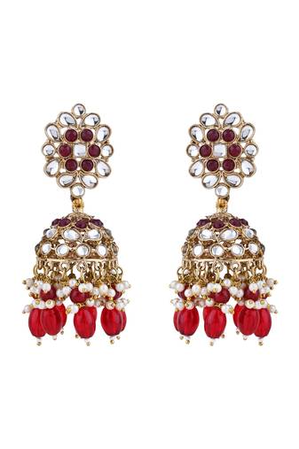 Indian wedding bollywood handcrafted kundan & pearl jhumka earrings for women (e3271m)