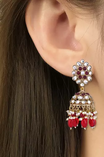 Indian wedding bollywood handcrafted kundan & pearl jhumka earrings for women 