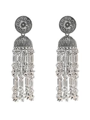 Ethnic silver oxidized indian wedding bollywood style boho jhumka earrings for women  1