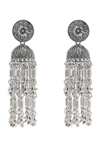 Ethnic silver oxidized indian wedding bollywood style boho jhumka earrings for women (e3277ox)