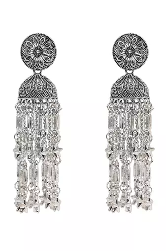Ethnic silver oxidized indian wedding bollywood style boho jhumka earrings for women (e3277ox)