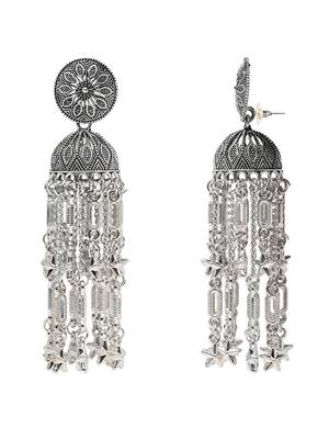 Ethnic silver oxidized indian wedding bollywood style boho jhumka earrings for women  2
