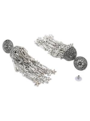 Ethnic silver oxidized indian wedding bollywood style boho jhumka earrings for women  3