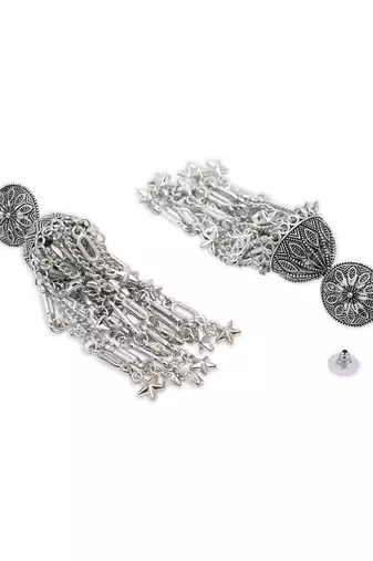 Ethnic silver oxidized indian wedding bollywood style boho jhumka earrings for women 
