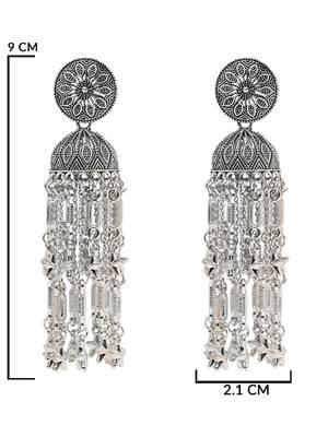 Ethnic silver oxidized indian wedding bollywood style boho jhumka earrings for women  4