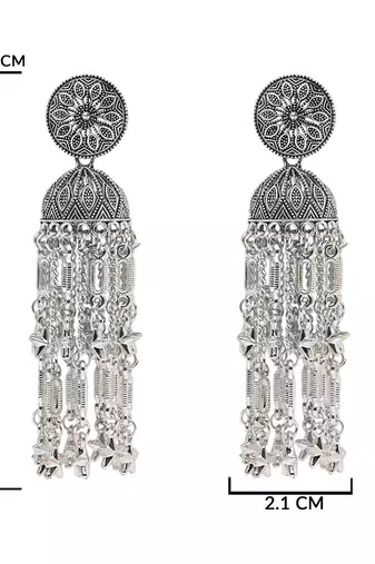 Ethnic silver oxidized indian wedding bollywood style boho jhumka earrings for women 