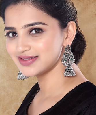 Ethnic silver oxidized indian wedding bollywood style boho jhumka earrings for women  5