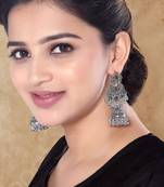 Ethnic silver oxidized indian wedding bollywood style boho jhumka earrings for women 