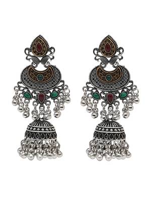 Ethnic silver oxidized indian wedding bollywood style boho jhumka earrings for women  2