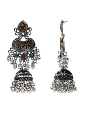 Ethnic silver oxidized indian wedding bollywood style boho jhumka earrings for women  3