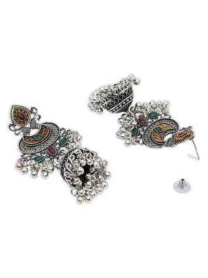 Ethnic silver oxidized indian wedding bollywood style boho jhumka earrings for women  4