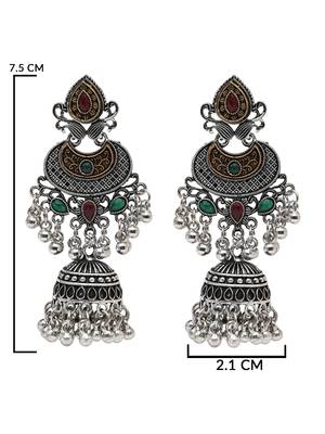 Ethnic silver oxidized indian wedding bollywood style boho jhumka earrings for women  5