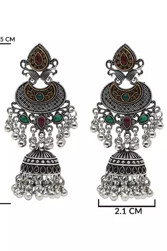 Ethnic silver oxidized indian wedding bollywood style boho jhumka earrings for women 