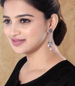 Ethnic silver oxidized indian wedding bollywood style floral design earrings for women 