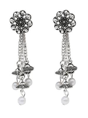 Ethnic silver oxidized indian wedding bollywood style floral design earrings for women  3