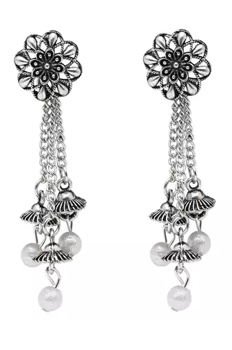 Ethnic silver oxidized indian wedding bollywood style floral design earrings for women 