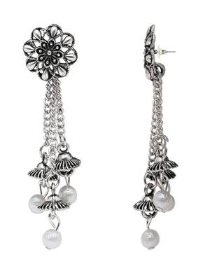 Ethnic silver oxidized indian wedding bollywood style floral design earrings for women  4