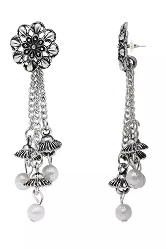 Ethnic silver oxidized indian wedding bollywood style floral design earrings for women 