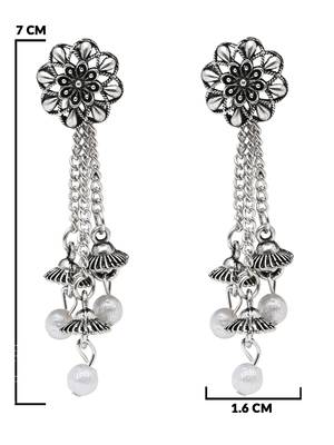 Ethnic silver oxidized indian wedding bollywood style floral design earrings for women  5
