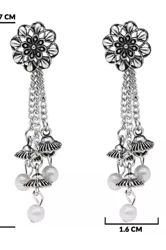 Ethnic silver oxidized indian wedding bollywood style floral design earrings for women 