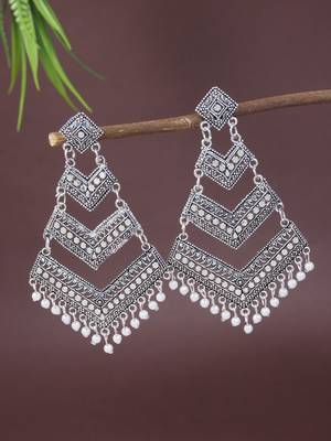 Ethnic silver oxidized indian wedding bollywood dangle earring for women  1