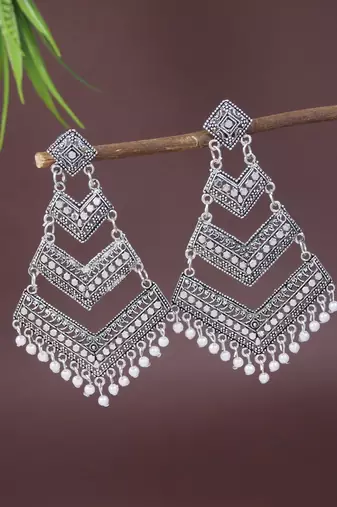 Ethnic silver oxidized indian wedding bollywood dangle earring for women 
