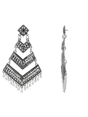 Ethnic silver oxidized indian wedding bollywood dangle earring for women  3