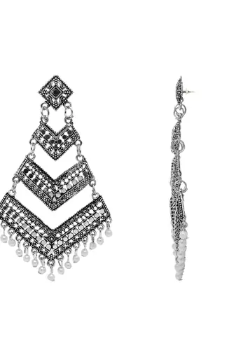 Ethnic silver oxidized indian wedding bollywood dangle earring for women 
