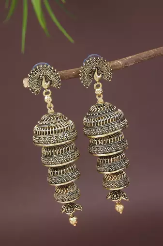 Indian wedding bollywood peacock multi layered jhumka earrings for women (gold)