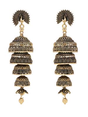 Indian wedding bollywood peacock multi layered jhumka earrings for women  2