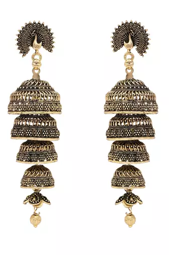 Indian wedding bollywood peacock multi layered jhumka earrings for women 