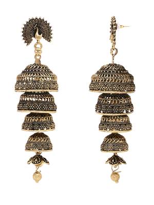 Indian wedding bollywood peacock multi layered jhumka earrings for women  3
