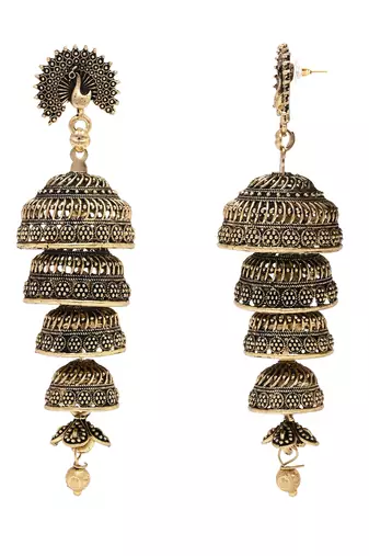 Indian wedding bollywood peacock multi layered jhumka earrings for women 
