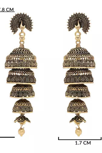 Indian wedding bollywood peacock multi layered jhumka earrings for women 