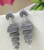 Ethnic silver oxidized indian wedding bollywood multi layered peacock design jhumka earring for women 