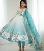 Sky Blue floral printed Anarkali Set